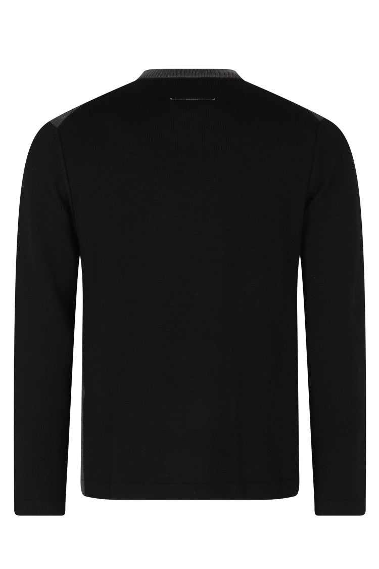 Mm6 By Maison Margiela Black/Grey Two-Tone Crewneck Wool Sweater