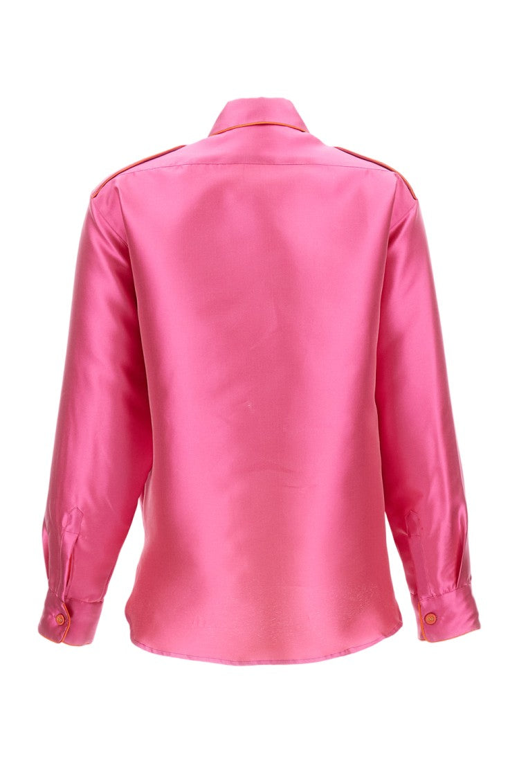Pinag Fuchsia Silk Shirt With Orange Contrast Piping
