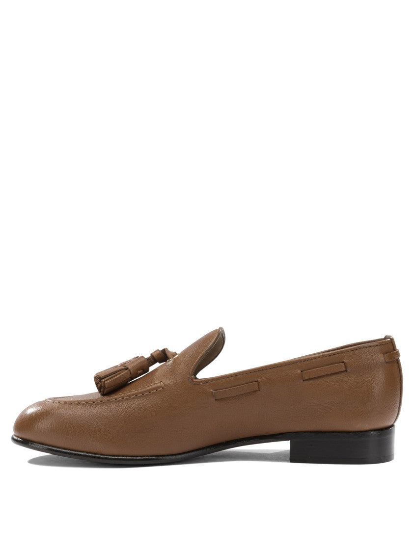 Ferragamo Tapered Brown Leather Loafers With Decorative Tassels