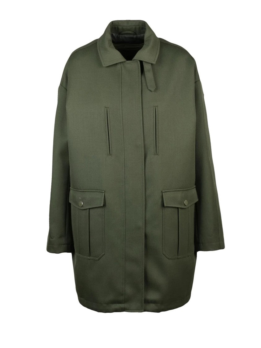 Patrizia Pepe Green Wool-Blend Double-Breasted Coat