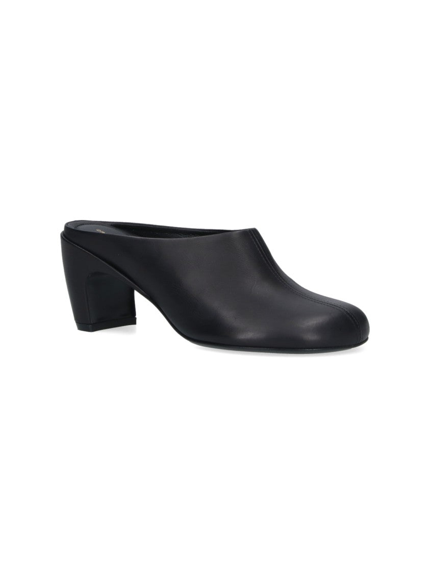 Dries Van Noten Black Rounded Toe Slip-On Leather Mules