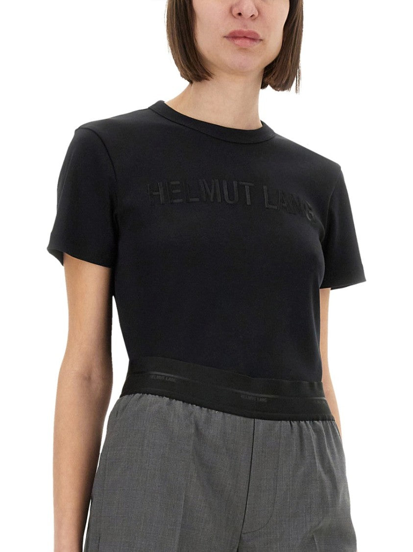 Helmut Lang Fitted Black T-Shirt With Embossed Logo And Timeless Silhouette