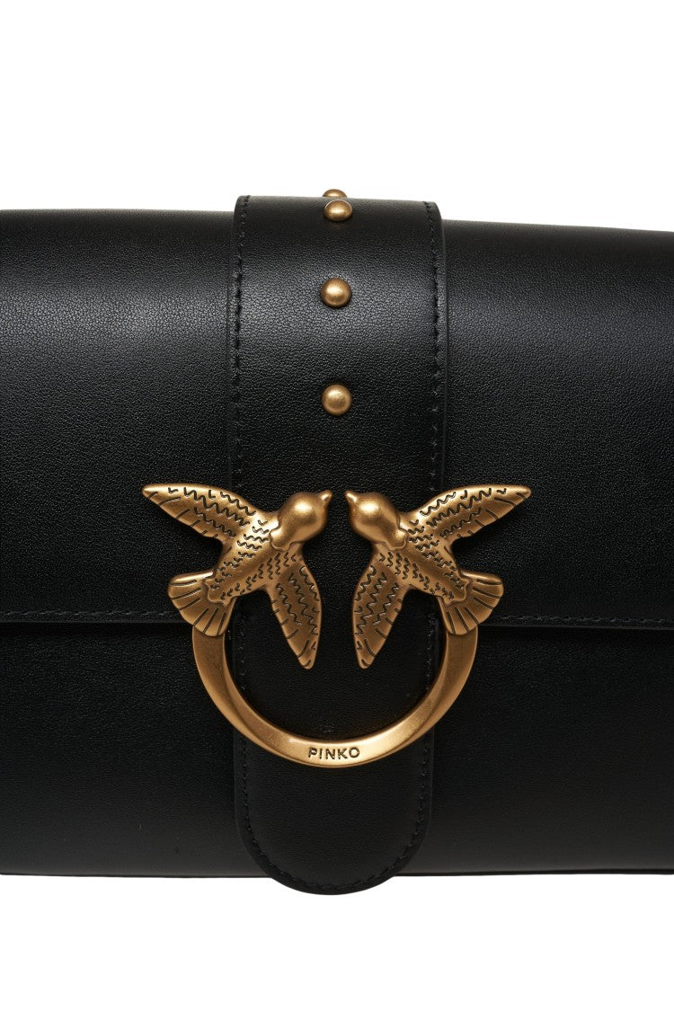 Pinko Crossbody Bag In Nero Leather With Gold-Tone Clasp