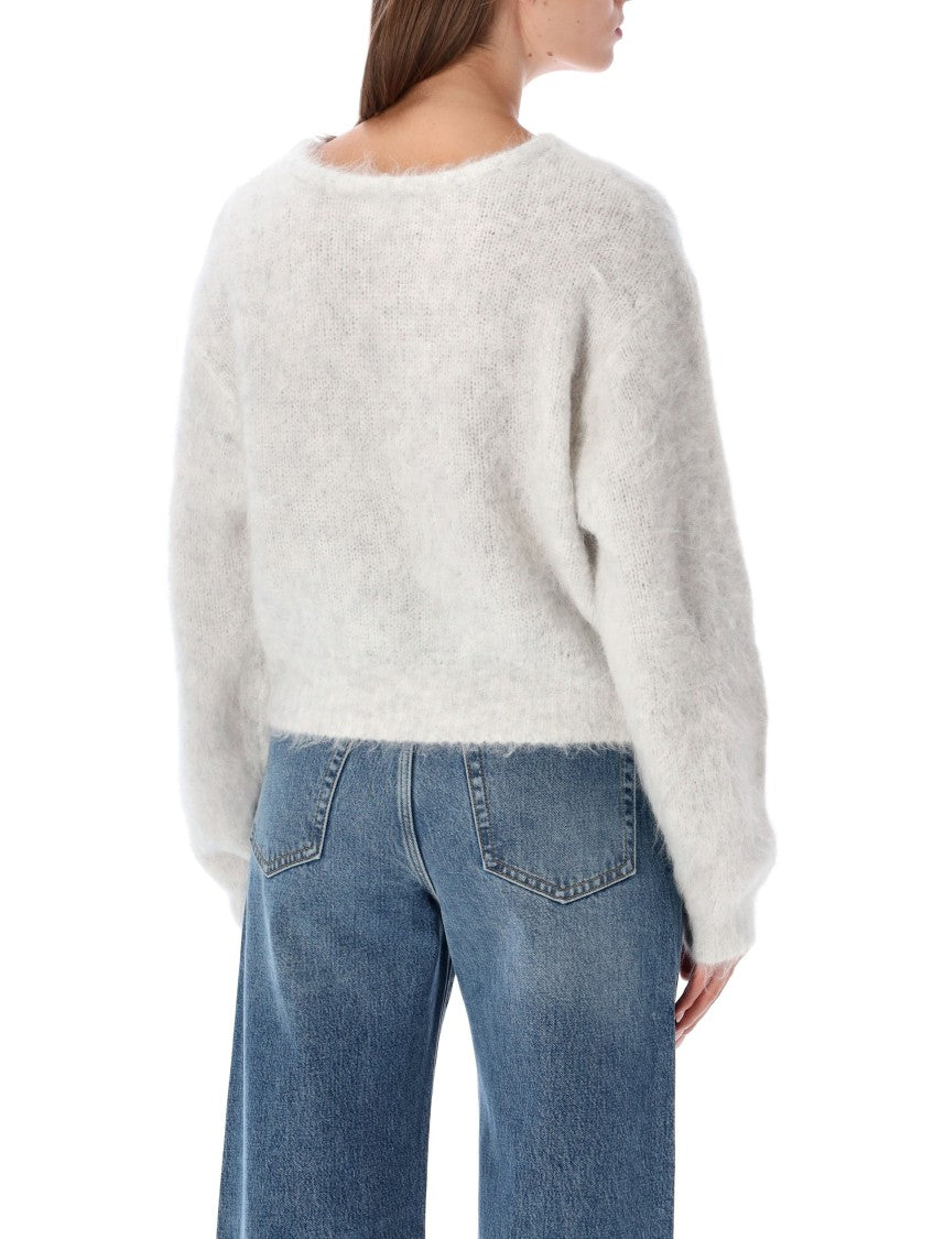 American Vintage Textured White Knit Sweater With Rounded Silhouette