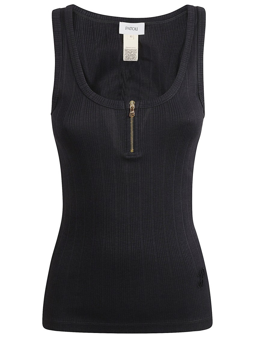 Patou Fitted Black Top With Ribbed Texture