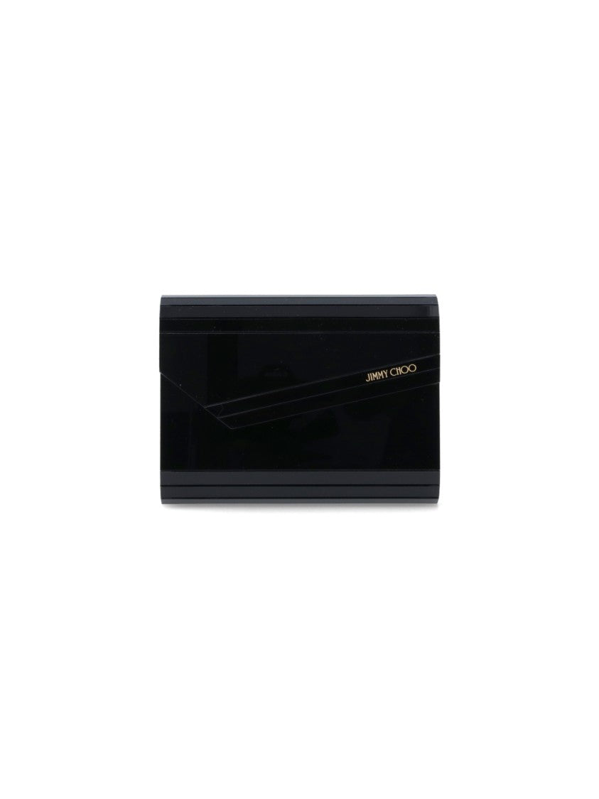 Jimmy Choo Candy Black Ribbed Panel Chain Strap Asymmetric Clutch