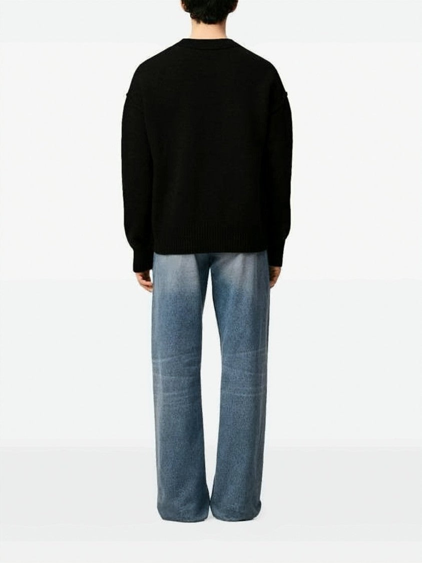 Ami Paris Crew Neck Knitwear Sweater With Bold Heart Emblem
