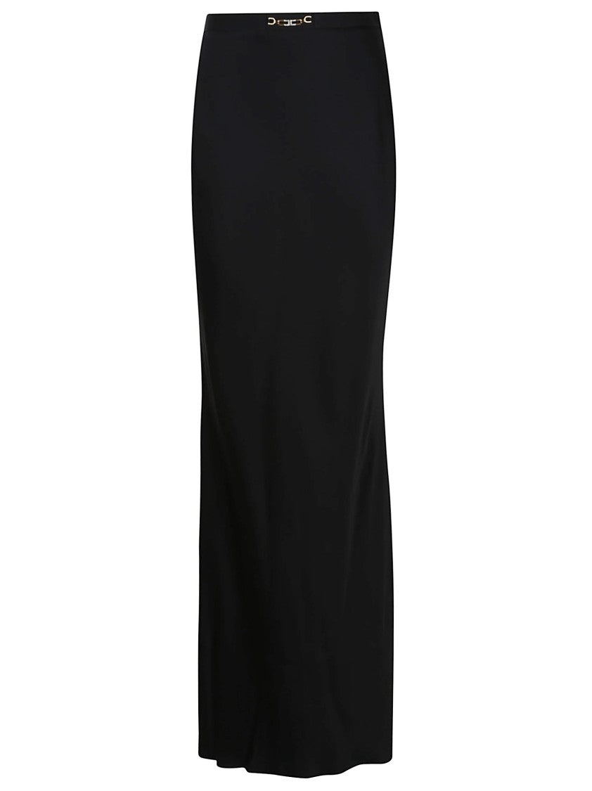 Elisabetta Franchi Floor-Length Black Acetate Skirt With Back Slit