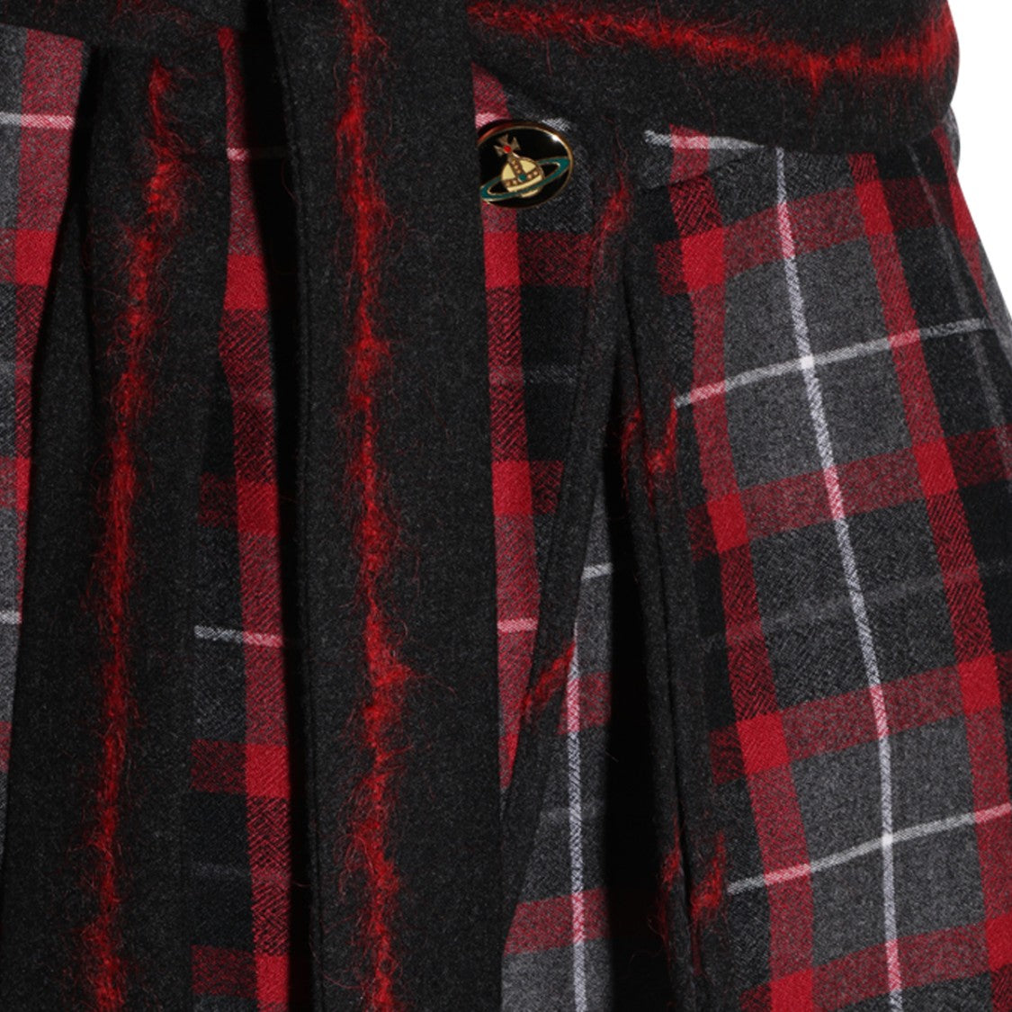 Vivienne Westwood Charcoal Red Roxy Tartan Fringed Virgin Wool Top