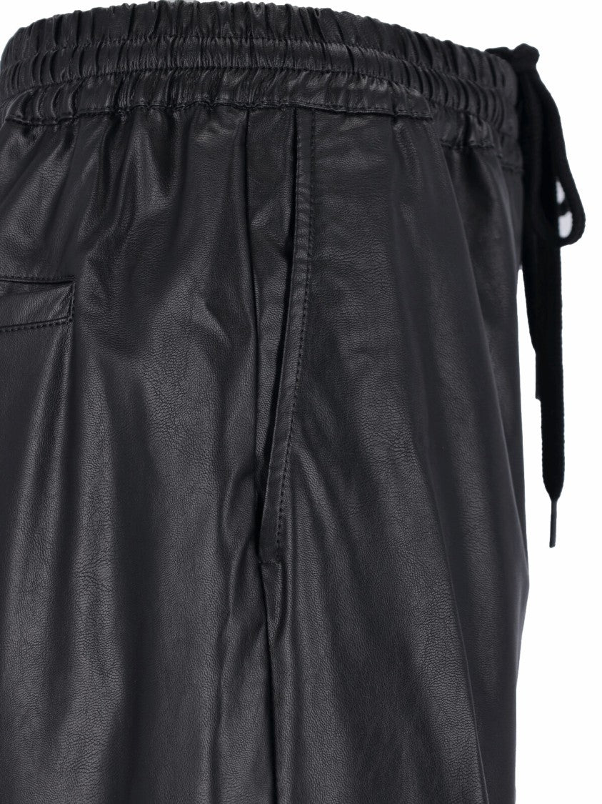 Mm6 By Maison Margiela Wide-Leg Faux Leather Pants With Gathered Waistband And Side Pockets