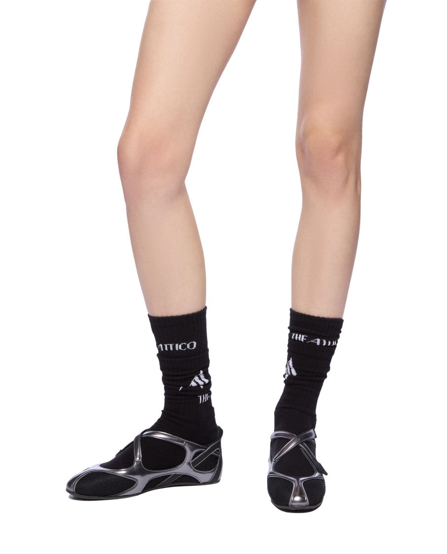The Attico Cross Strap Ballerina Flats With Metallic Finish