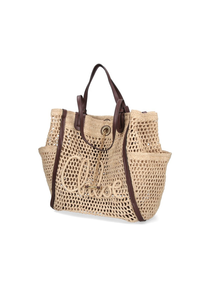 Chloé Woven Tote Bag With Textured Script Logo