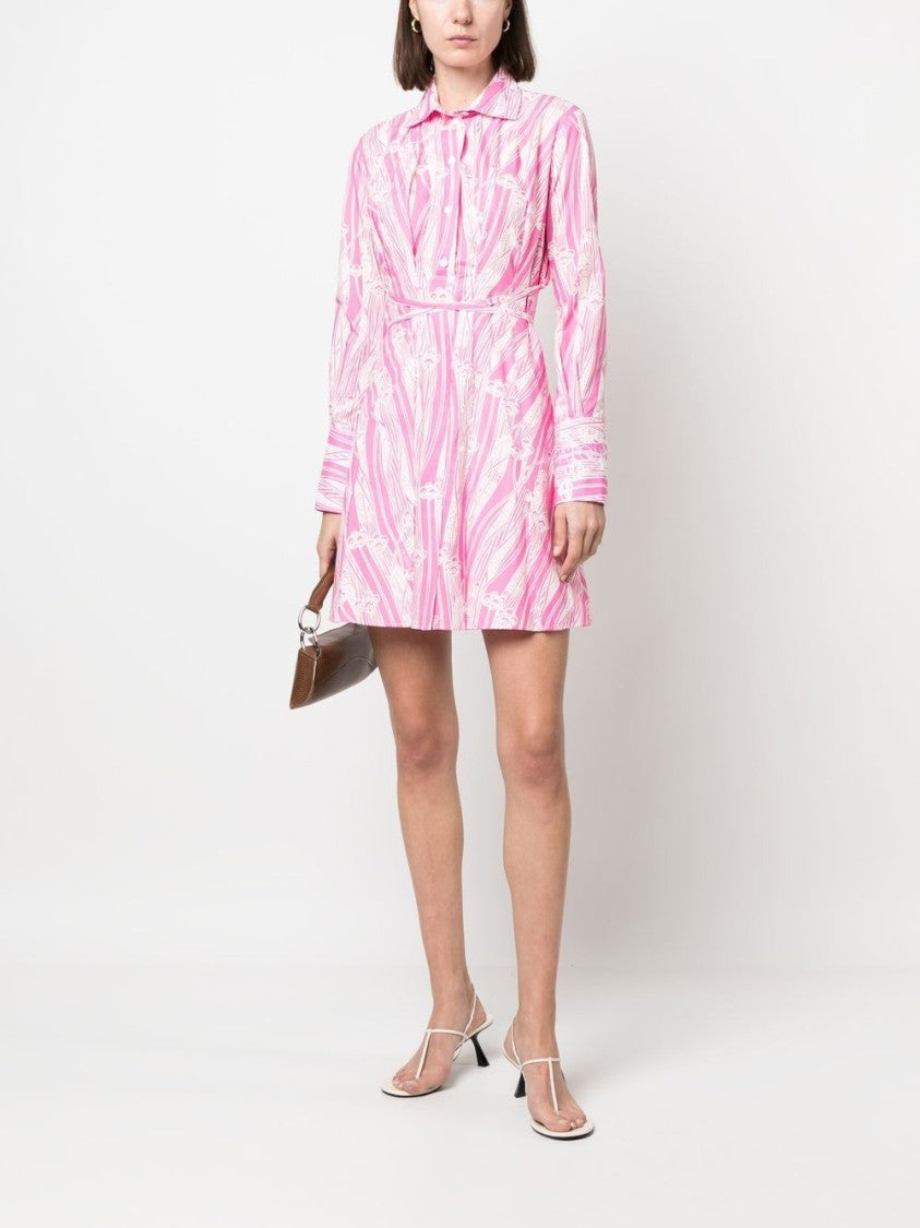 Patou Bubblegum Pink Printed Tie-Waisted Shirt Dress