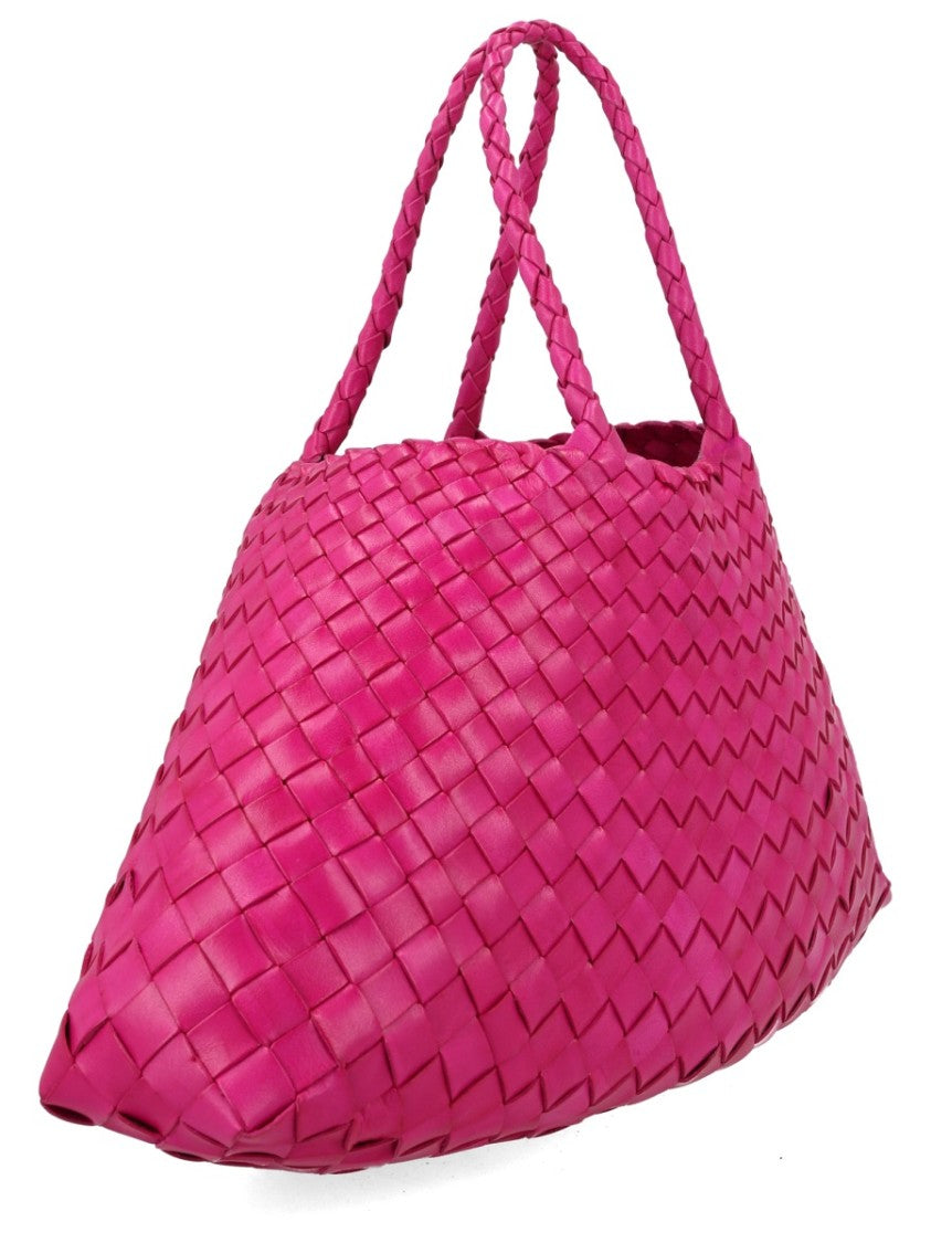 Dragon Diffusion Pink Santa Croce Small Woven Leather Handbag