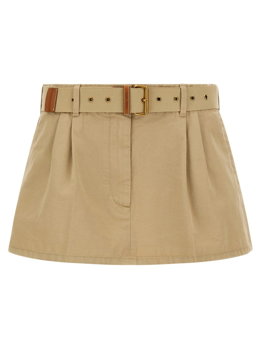 Miu Miu Cotton Gabardine Mini Skirt With Removable Tape Belt