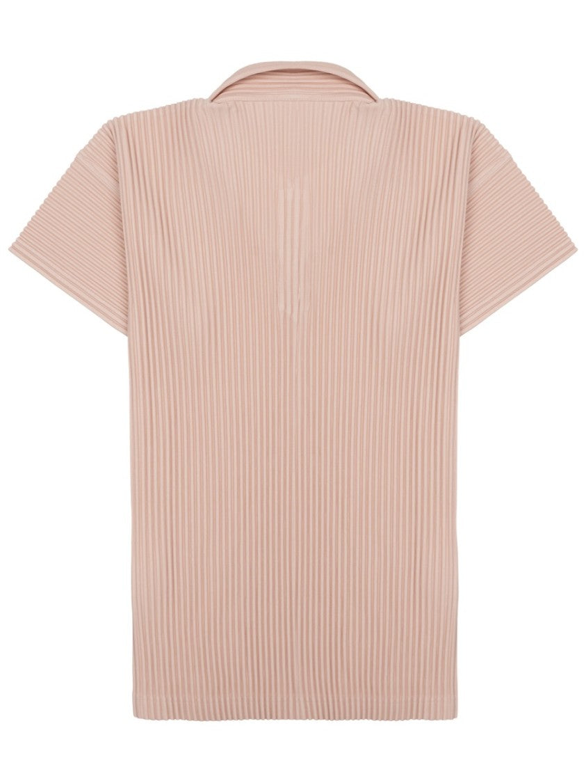 Homme Plissé Issey Miyake Pleated Pink Polo Shirt With Relaxed Fit And Classic Collar