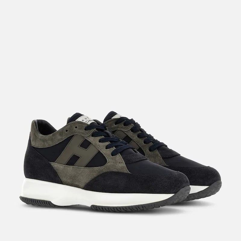Hogan Dark Suede Fabric Logo Low-Top Sneakers