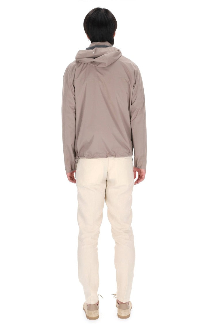 Herno Beige Waterproof Nylon Bomber Jacket
