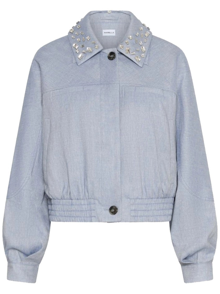 Marella Blue Mllvirgola Cropped Studded Studded Jacket