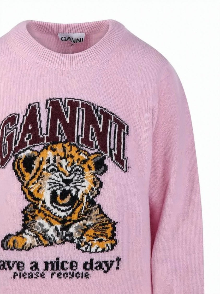 Ganni Playful Tiger Graphic Knit Sweater