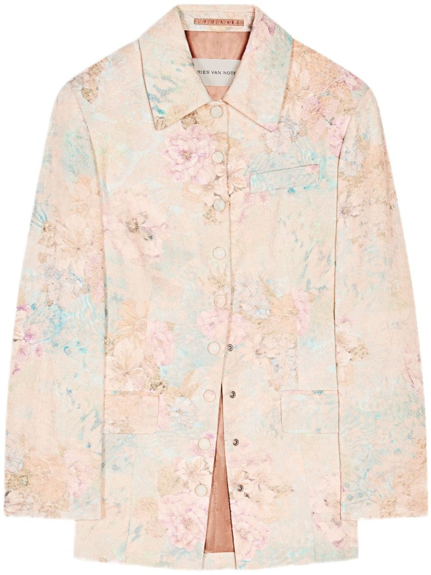 Dries Van Noten Floral-Patterned Jacket With Classic Collar And Multiple Pockets