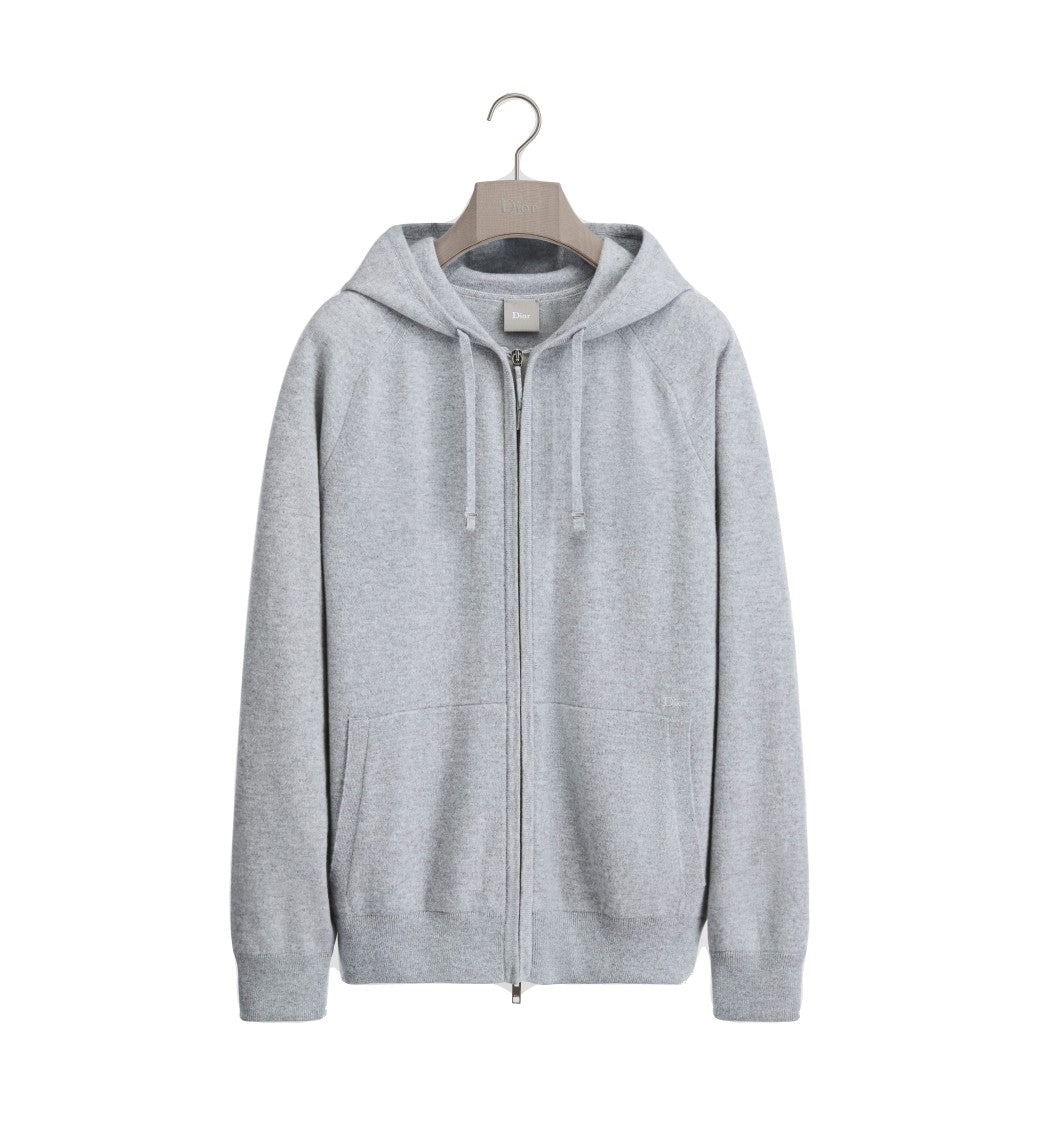 Christian Dior Minimalist Zip-Through Knit Top With Hood And Ribbed Cuffs