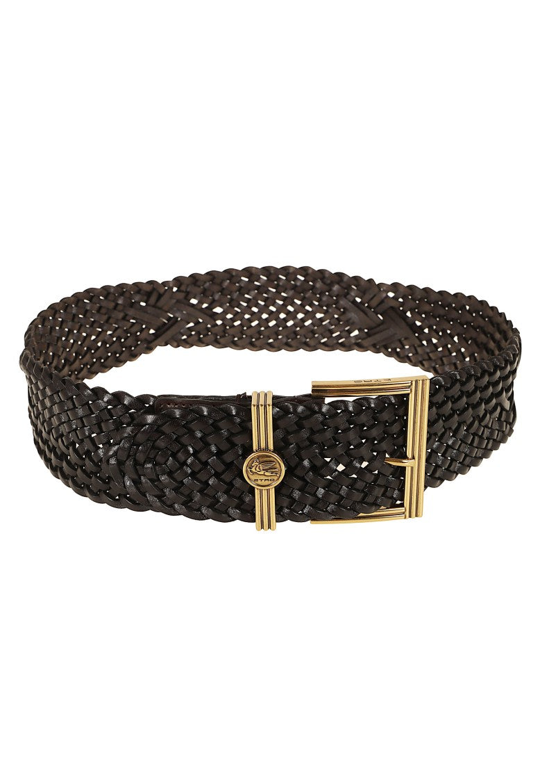 Etro Pegaso Woven Leather Coin Buckle Belt