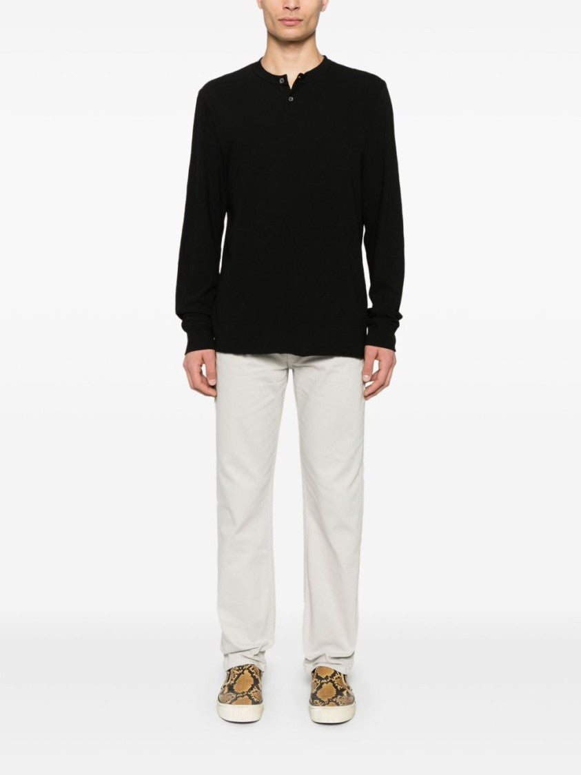 James Perse Long-Sleeve Henley T-Shirt In Soft Black Cotton