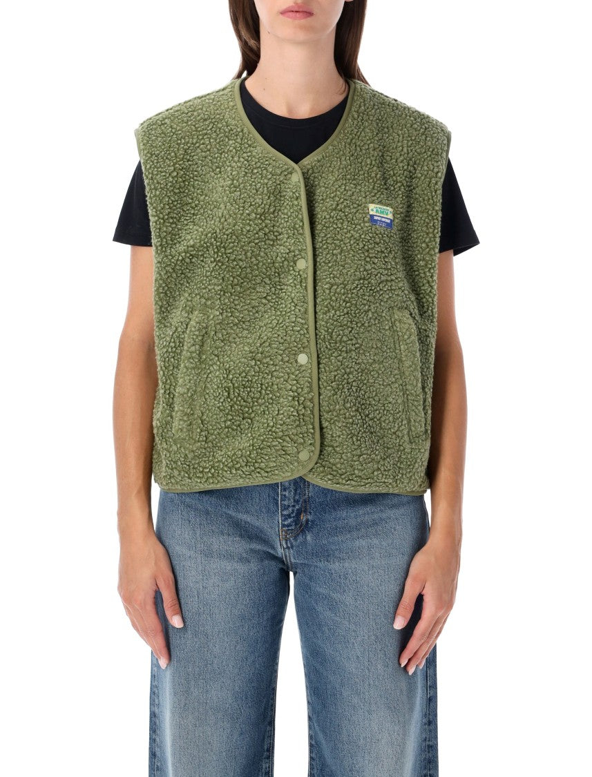 American Vintage Short Wide Gilet With Shearling Effect And Distinctive Patch