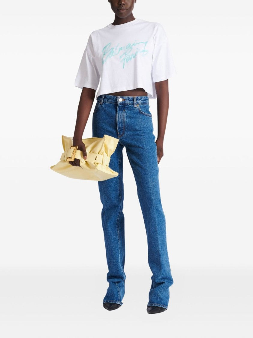 Balmain Medium Blue High-Waisted Bootcut Jeans
