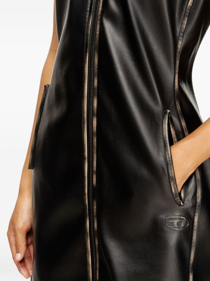 Diesel Knee-Length Black Dress With Leather-Like Finish