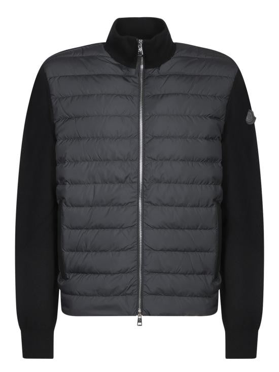 Moncler Quilted Black Wool And Cashmere Zip-Up Cardigan