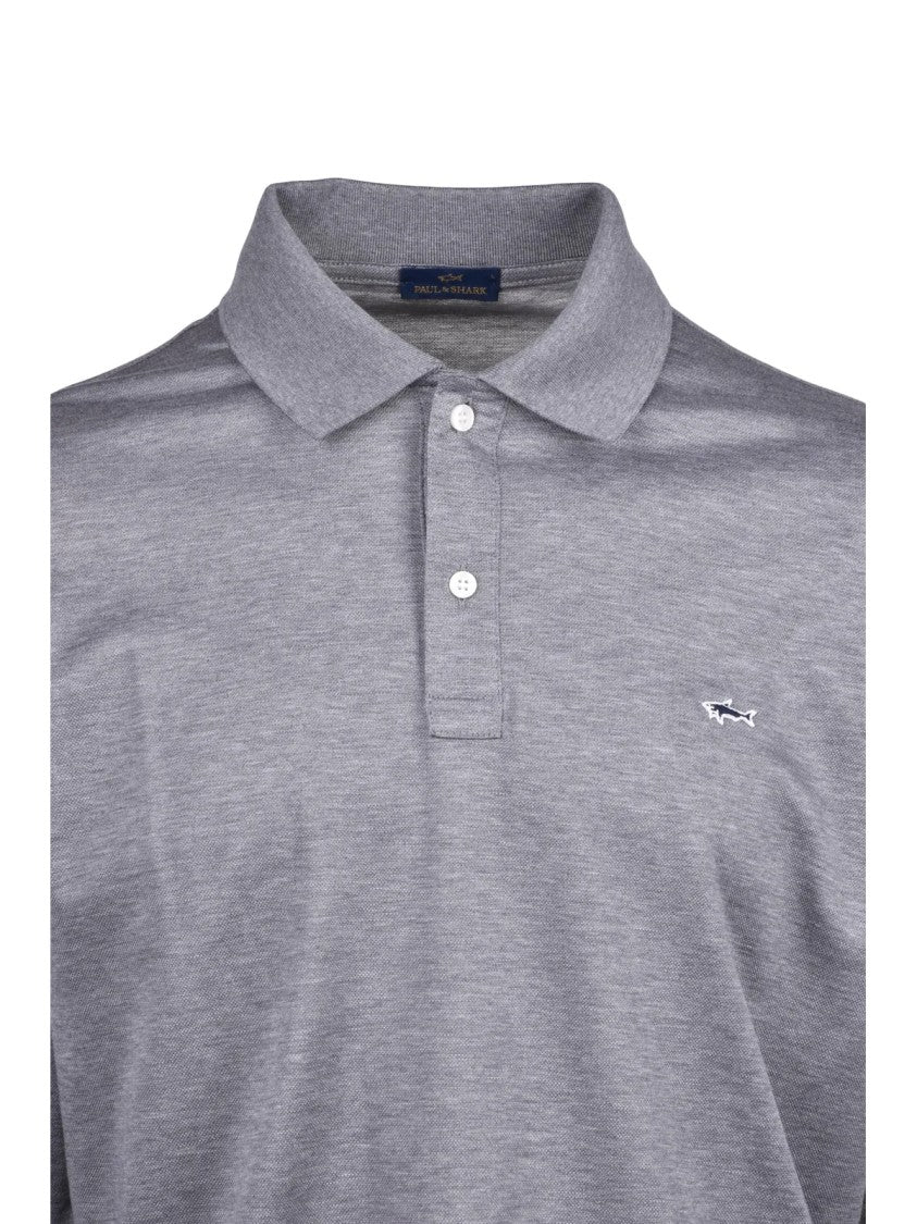 Paul & Shark Grey Long-Sleeve Cotton Polo Shirt