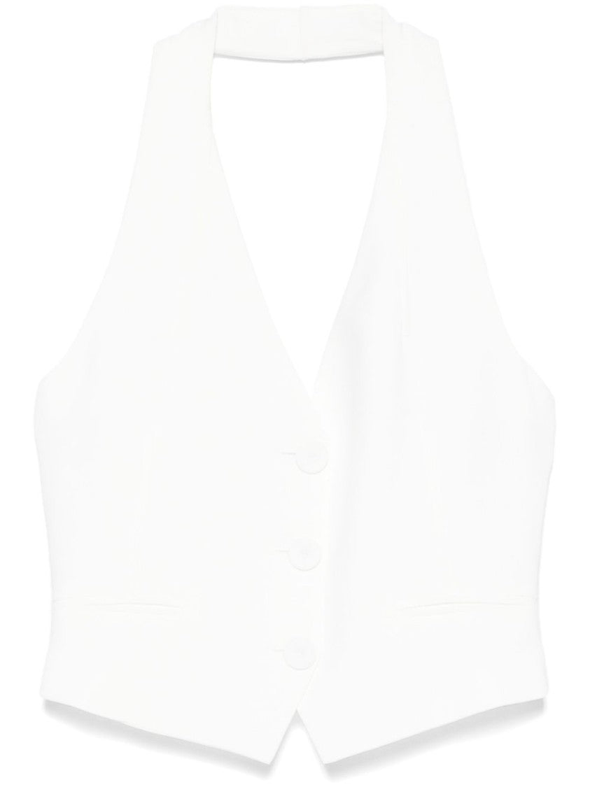 Patrizia Pepe Sleeveless White Polyester Vest With Deep V-Neck