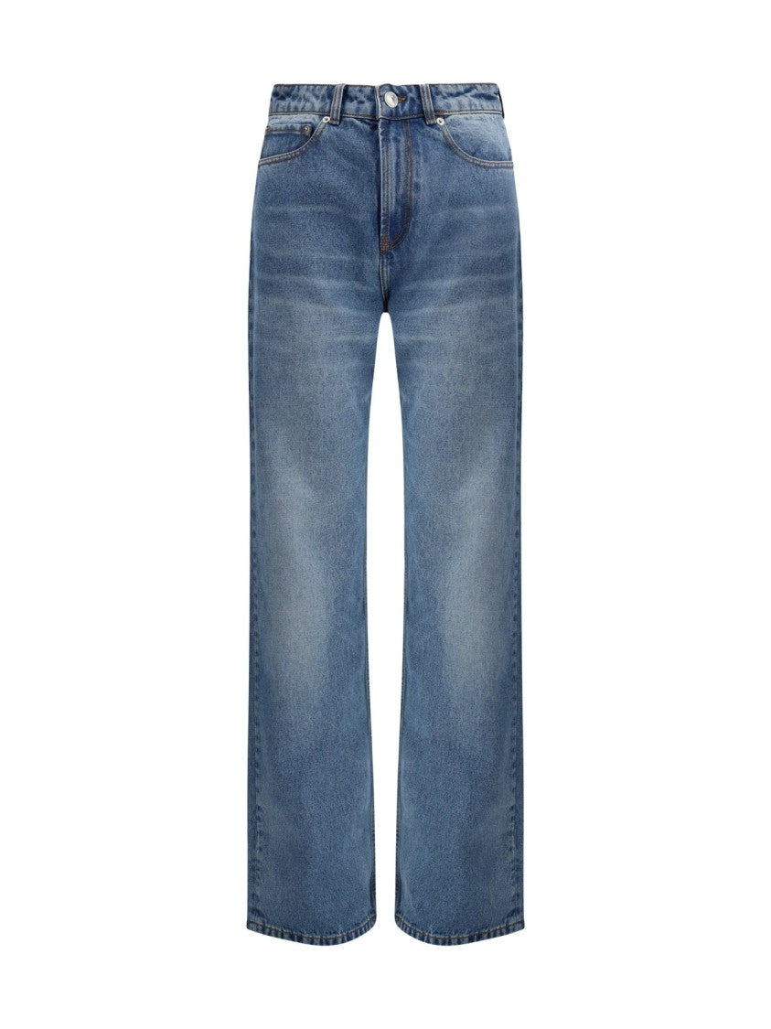 Ami Mid-Blue Straight-Leg Denim Pants With Five-Pocket Design