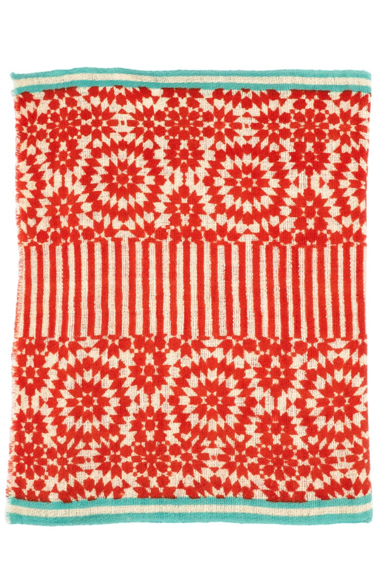 Me & K Geometric Jacquard Cashmere Scarf With Contrasting Border