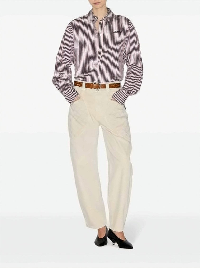 Isabel Marant Button-Down Striped Shirt With Embroidered Logo Detail