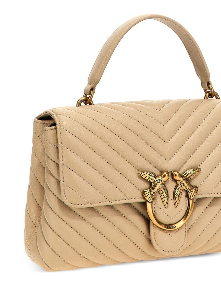Pinko Quilted Beige Cowhide Leather Handbag