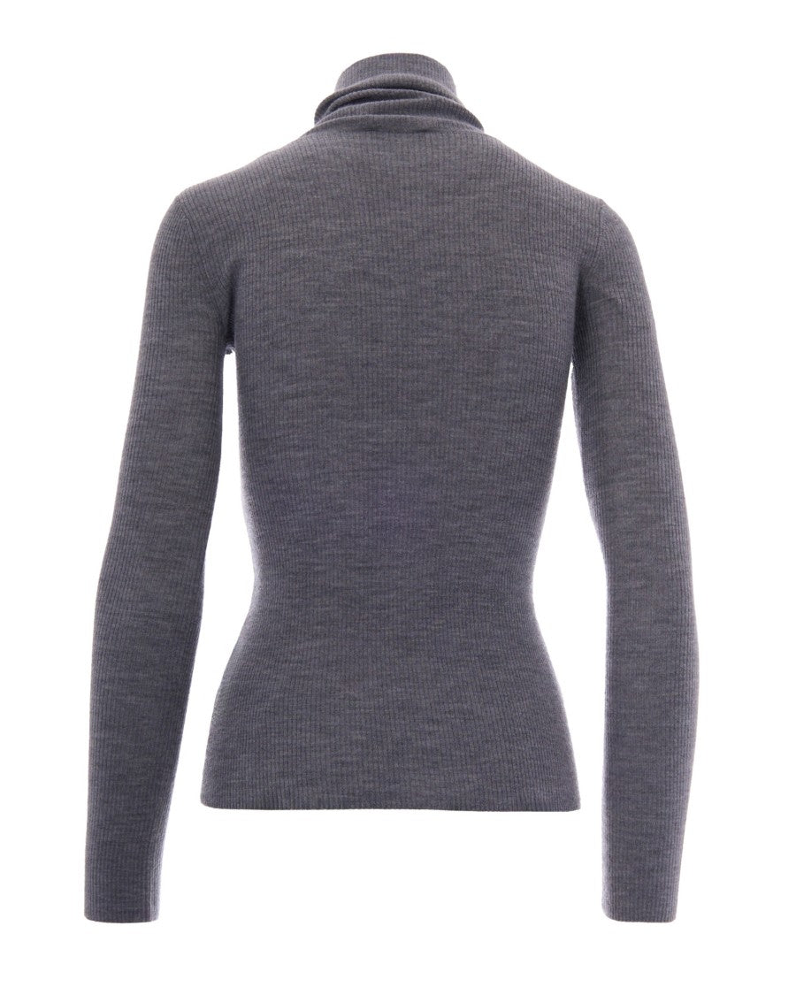 Elisabetta Franchi Ribbed Knit Turtleneck Top With Intarsia Logo