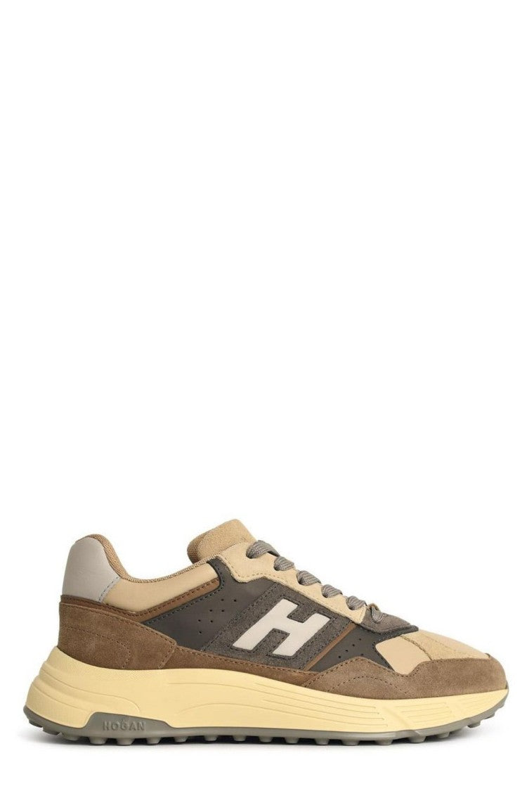 Hogan Layered Beige Sneakers With Prominent 'H' Logo