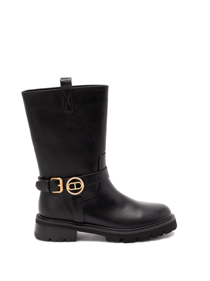Twin-Set Black Polyurethane Boots With 4 Cm Heel