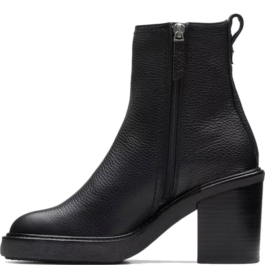Clarks Black Cassiano Textured Leather Block Heel Boots