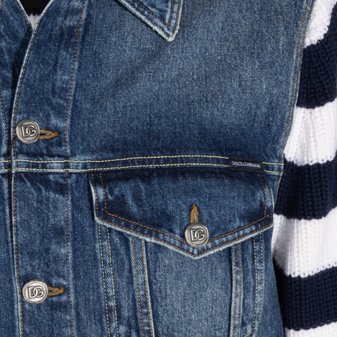 Dolce & Gabbana Denim And Knitted Striped Casual Jacket