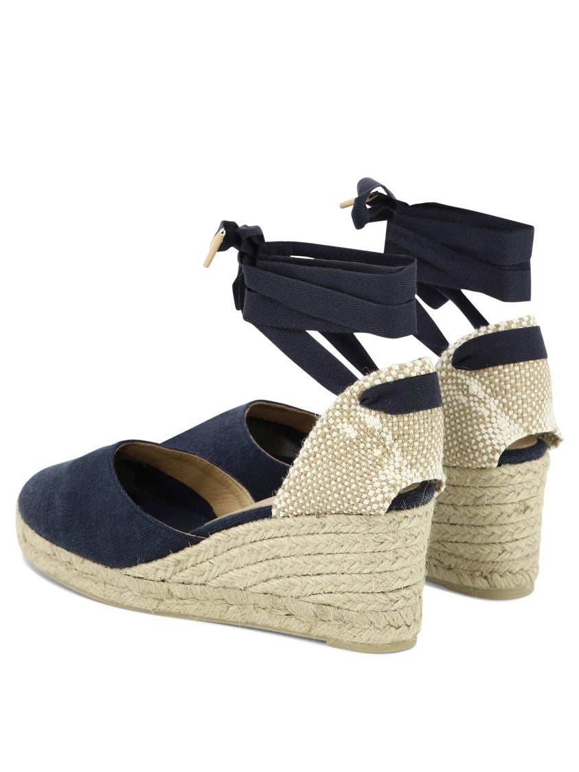 Castaner Navy Blue Organic Cotton Espadrilles With Jute Wedge And Ankle Ties