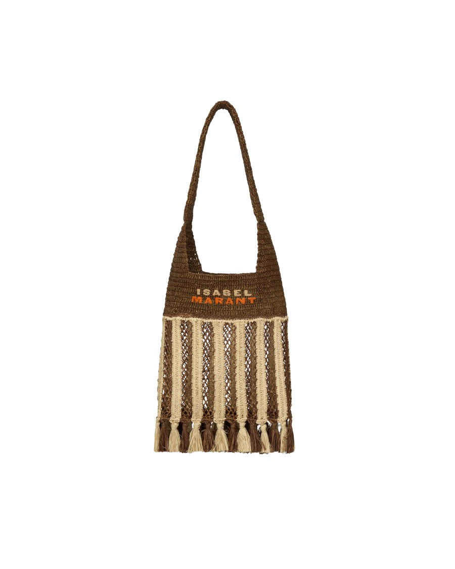 Isabel Marant Handwoven Raffia Tote Bag With Fringe And Logo Detail