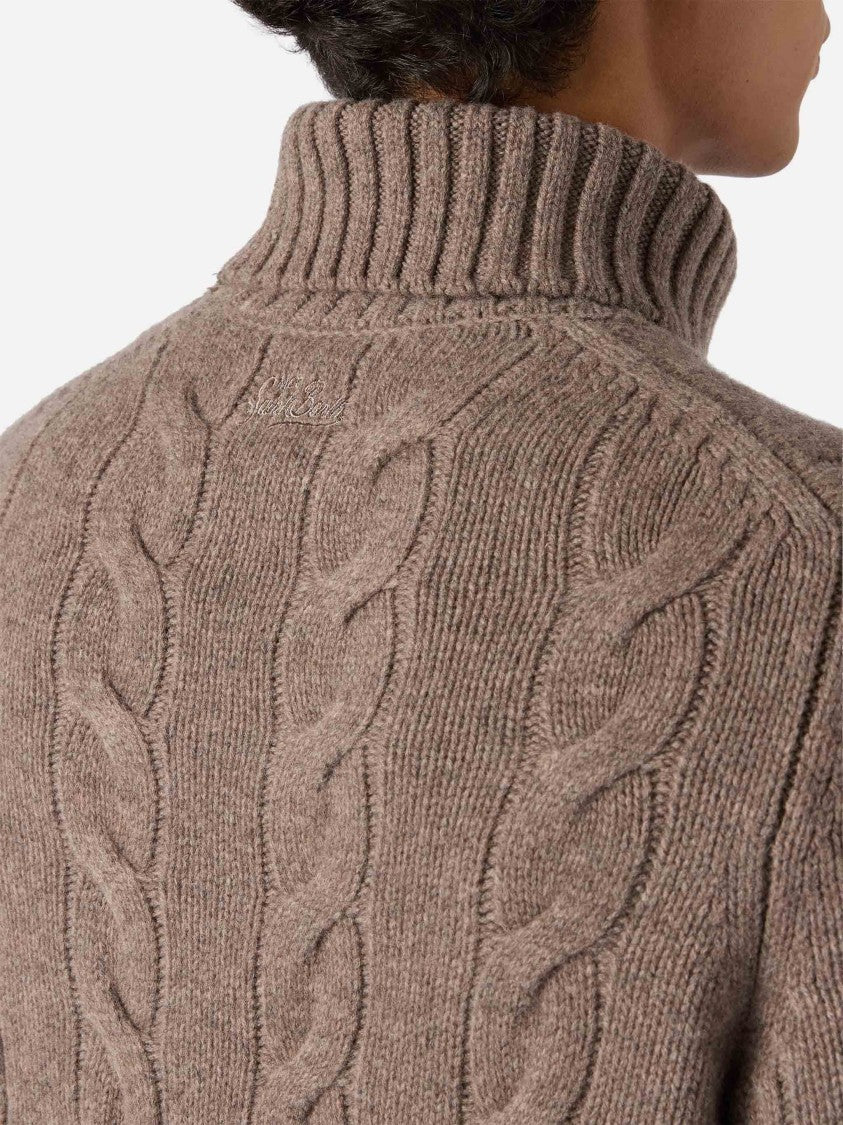 Mc2 Saint Barth Hooded Wool Sweater With Cable Knit Design