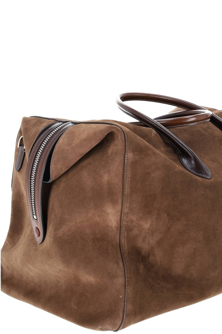 Santoni Suede Leather Handcrafted Weekender Bag