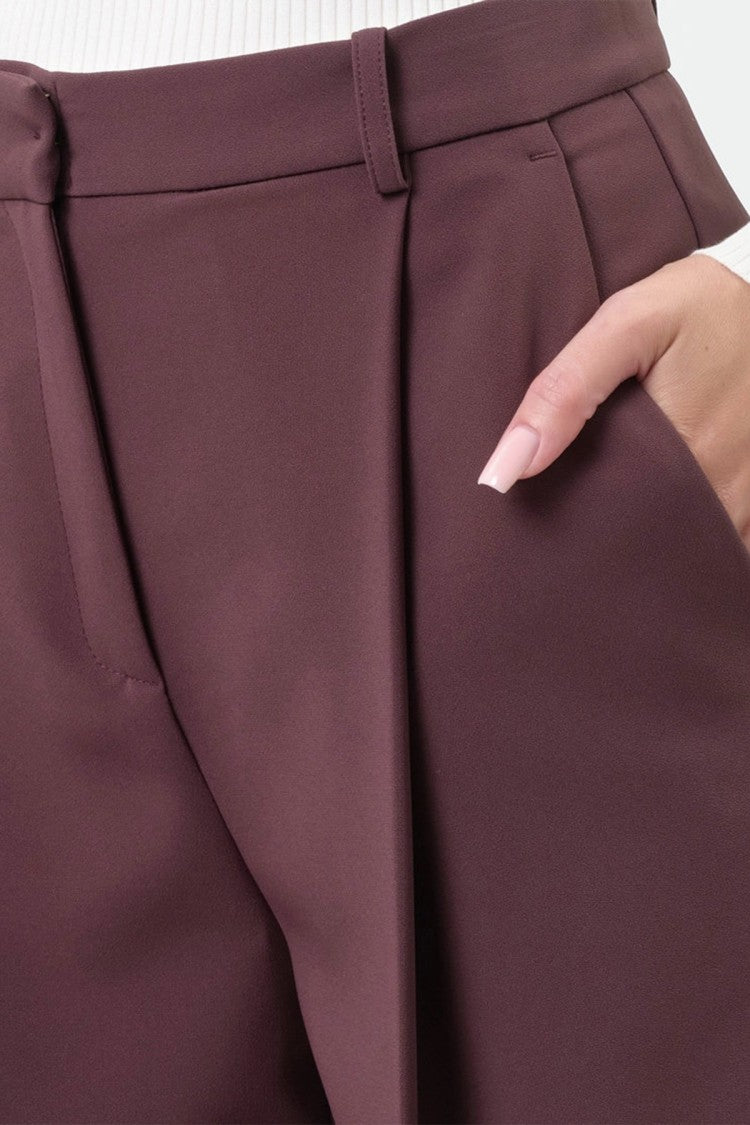 Elisabetta Franchi Burgundy High-Waisted Pleated Polyester-Blend Wide-Leg Pants