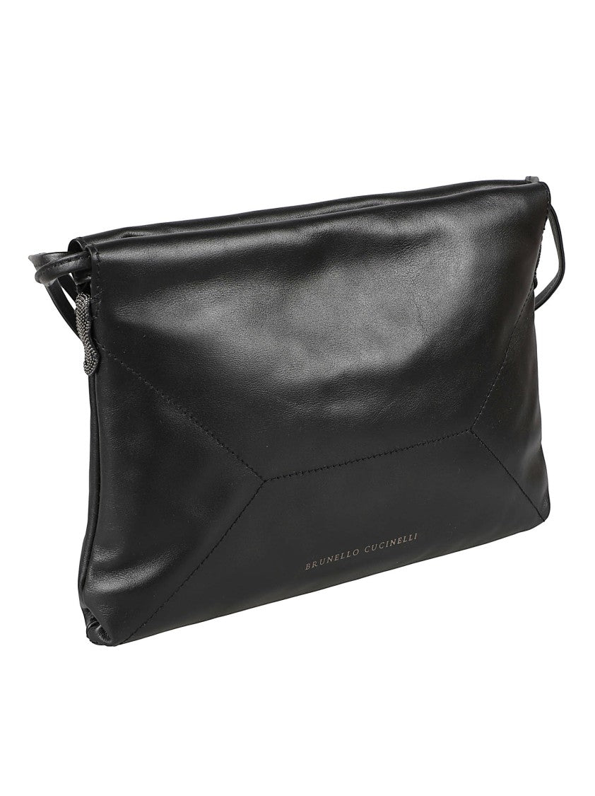 Brunello Cucinelli Rectangular Leather Bag With Geometric Pattern And Adjustable Strap