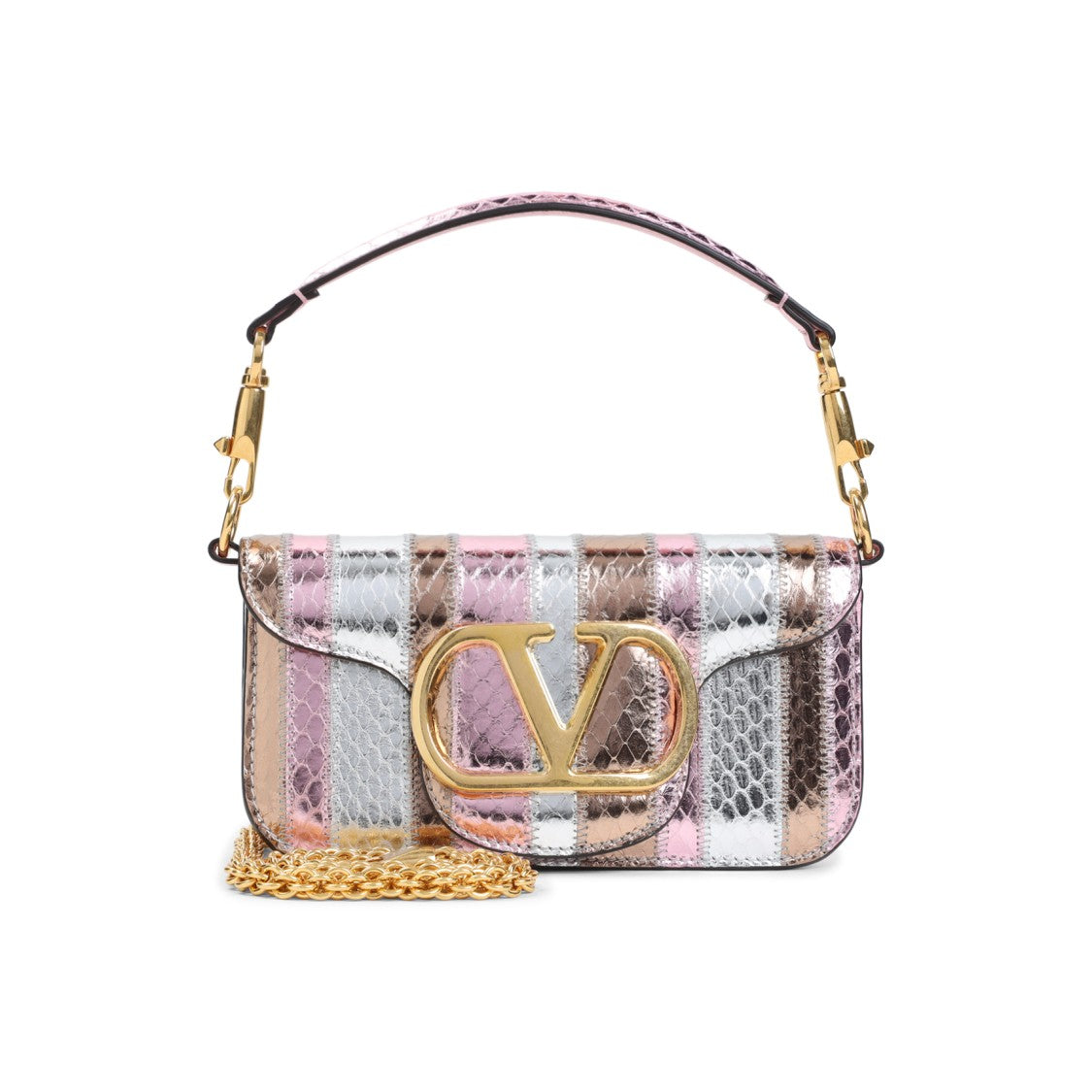 Valentino Garavani Compact Snake Skin Shoulder Bag With Gold Emblem